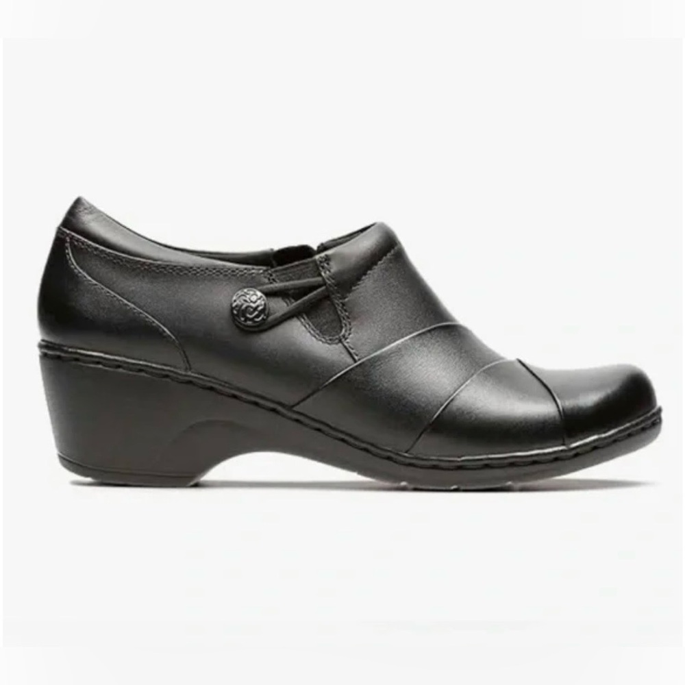 Clarks Women Channing Ann Black Leather Slip-On Lightweight Comfort Loafer Sz 9